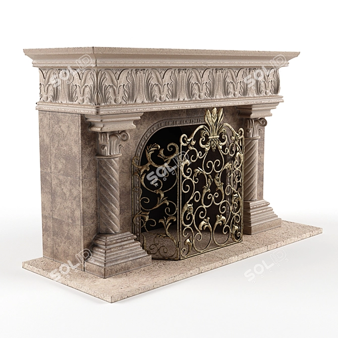 Handcrafted Acanthus Iron Fireplace Screen 3D model image 1