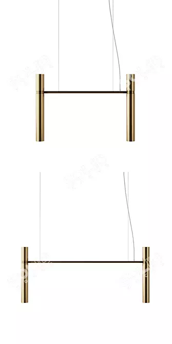 Golden Tube Chandelier: Artistic Lighting Masterpiece 3D model image 2
