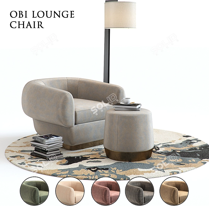 Baker Obi Lounge Chair Set: 3D-Rendered with Thimble Ottoman & Atlit Floor Lamp 3D model image 1