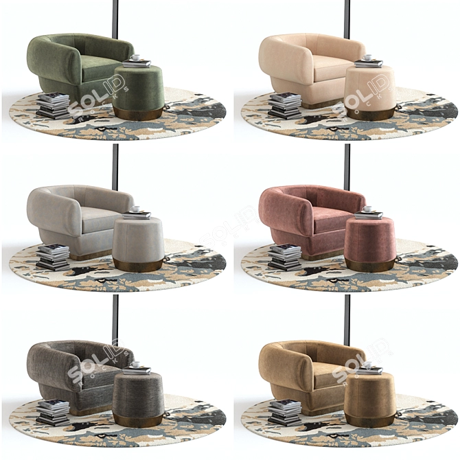 Baker Obi Lounge Chair Set: 3D-Rendered with Thimble Ottoman & Atlit Floor Lamp 3D model image 2