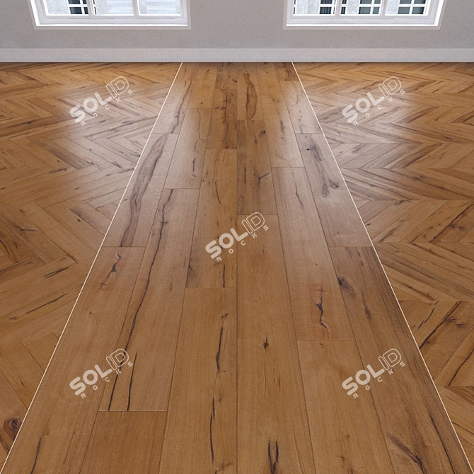 Oak Parquet Flooring: Herringbone, Linear, Chevron 3D model image 1