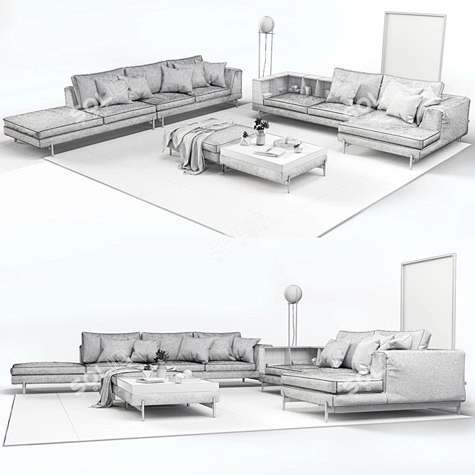 Modern Italian Corner Sofa: Ditre Italia Kim with Wooden Panel & Decor 3D model image 3