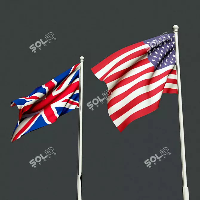 Patriotic USA & GB Flag: Show Your Alliance! 3D model image 1