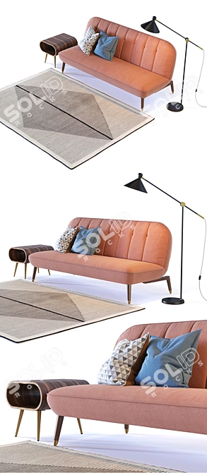 Margot Blush Pink Sofa Set 3D model image 2