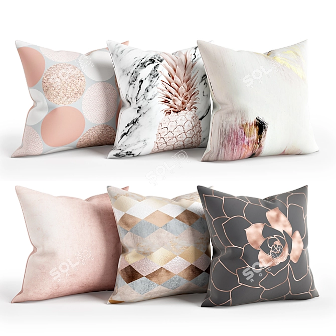 Luxury Rose Gold Pillow Set 3D model image 1