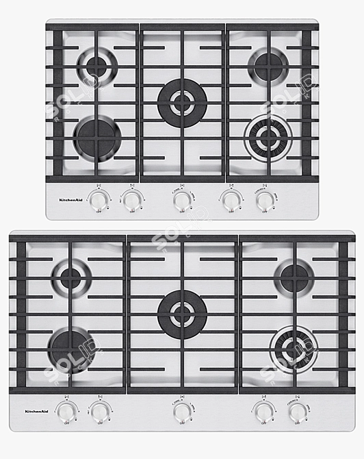 KitchenAid 5-Burner Gas Cooktop with Griddle: Realistic Model, V-Ray Materials 3D model image 2