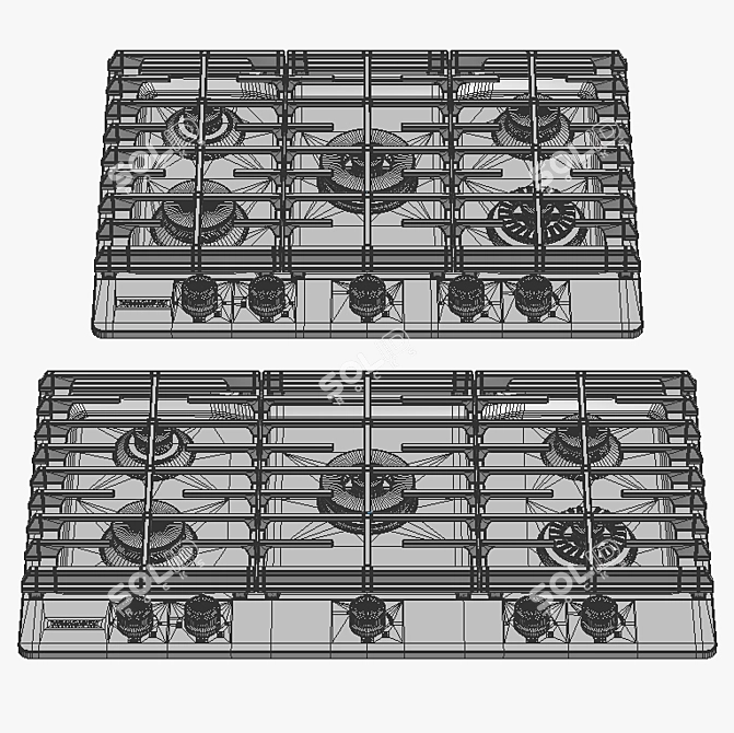 KitchenAid 5-Burner Gas Cooktop with Griddle: Realistic Model, V-Ray Materials 3D model image 3