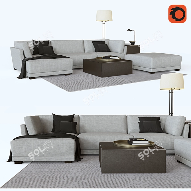 LARS: Restoration Hardware Sofa + MARTEL Floor Lamp + SAUNDERSON Coffee Table 3D model image 1