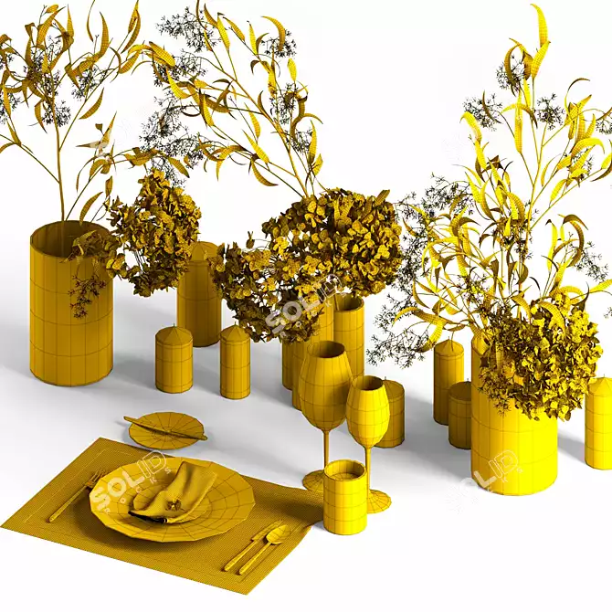 Elegant Dry Plant Table Setting 3D model image 3