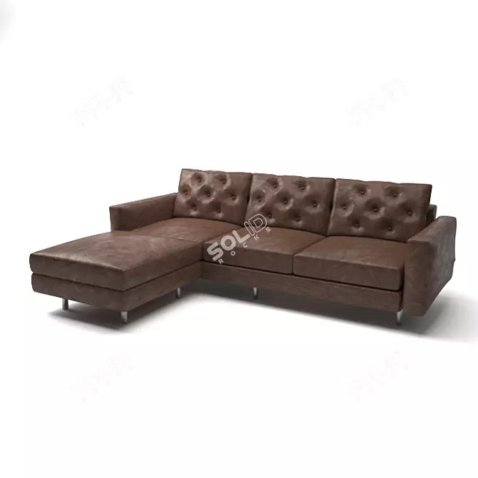 Elegant Brown Leather L-Shape 3D model image 1