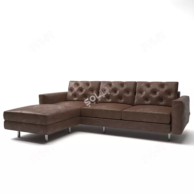 Elegant Brown Leather L-Shape 3D model image 2