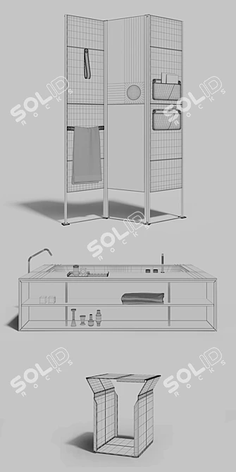 Sleek Bathroom 3-Piece Set 3D model image 3