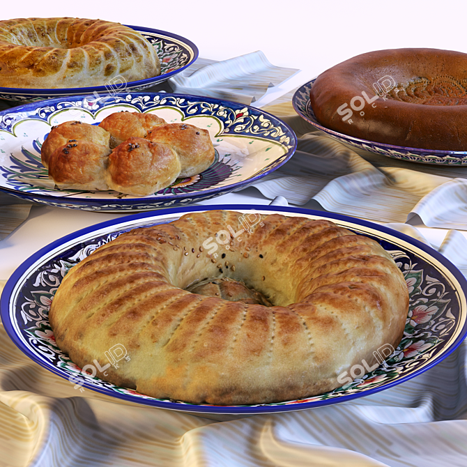 Exquisite Uzbek Flat Cakes 3D model image 2