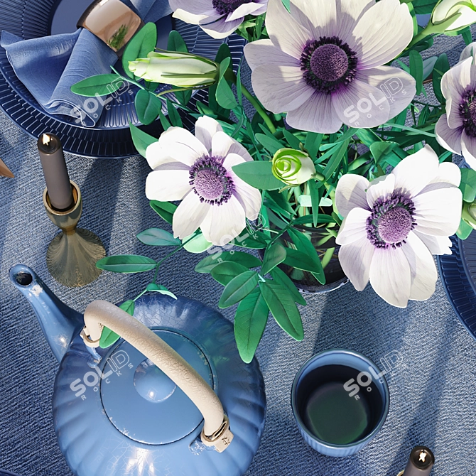 Elegant Anemone Table Setting 3D model image 2