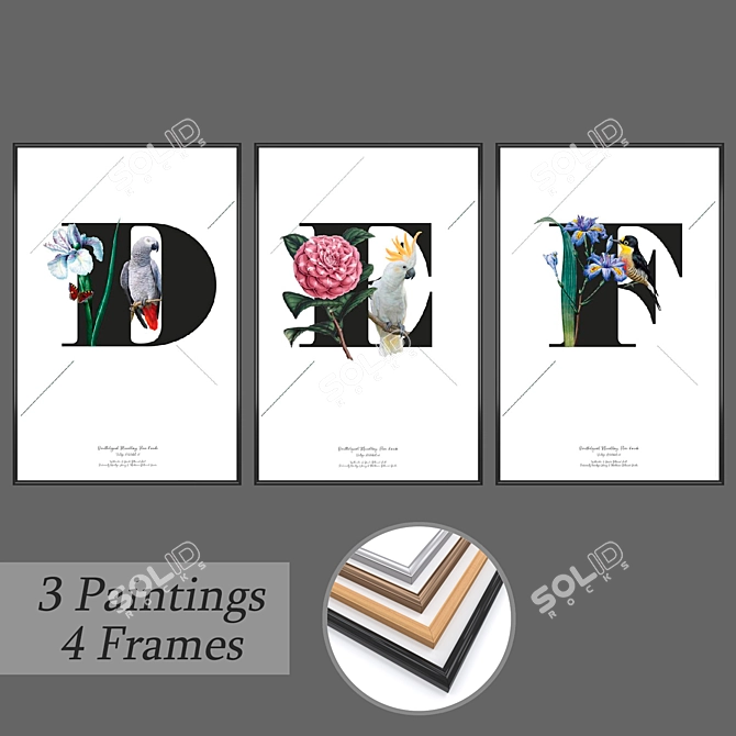 Elegant Trio: Frame Options and Stunning Art 3D model image 1