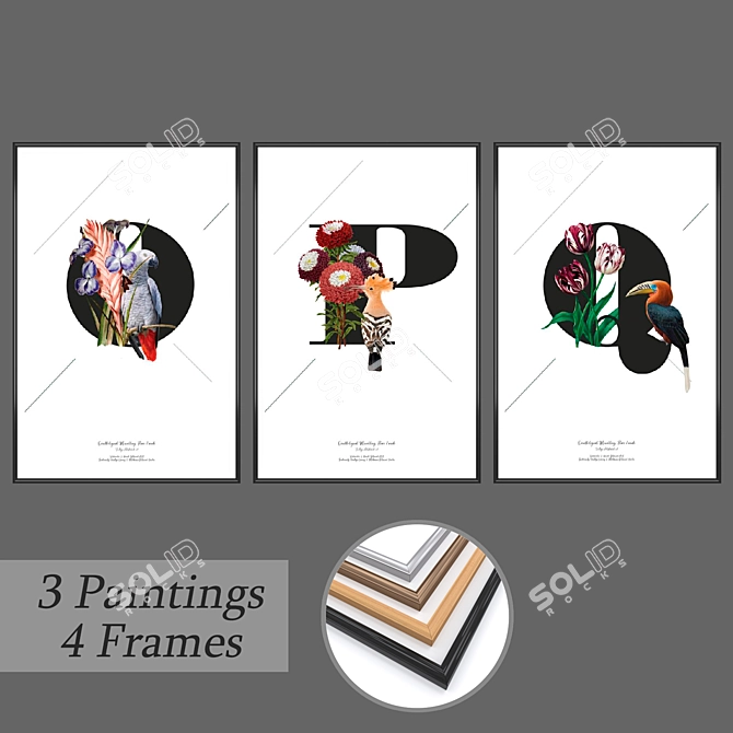 Versatile Wall Art Set with Frames 3D model image 1