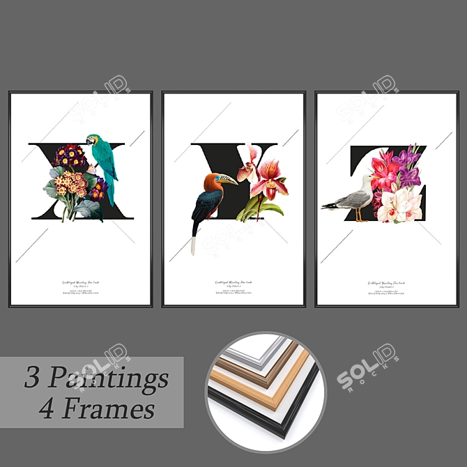 Modern Art Trio: Set of 3 Wall Paintings 3D model image 1