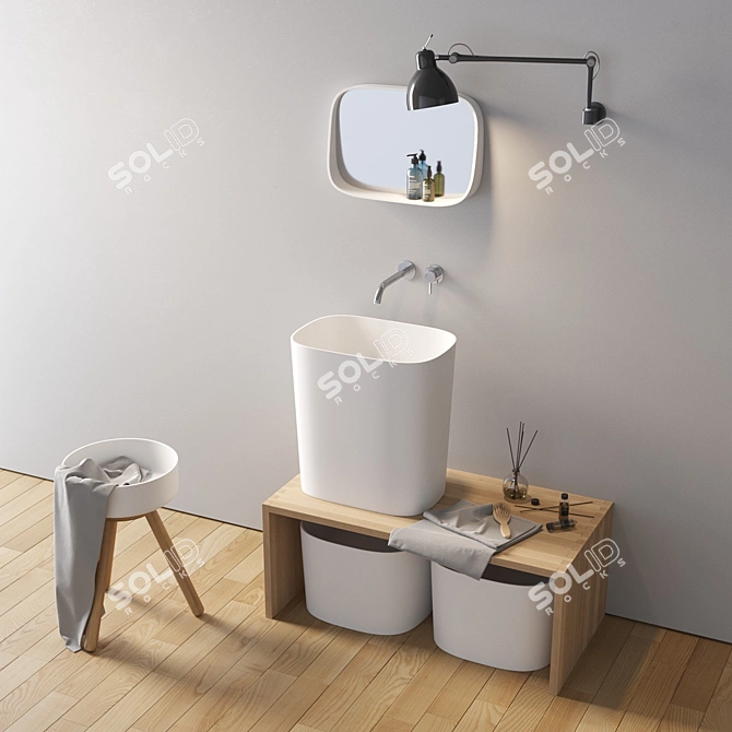 Contemporary Corian Countertop Washbasin: Fonte 3D model image 1