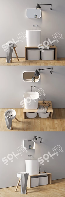 Contemporary Corian Countertop Washbasin: Fonte 3D model image 2