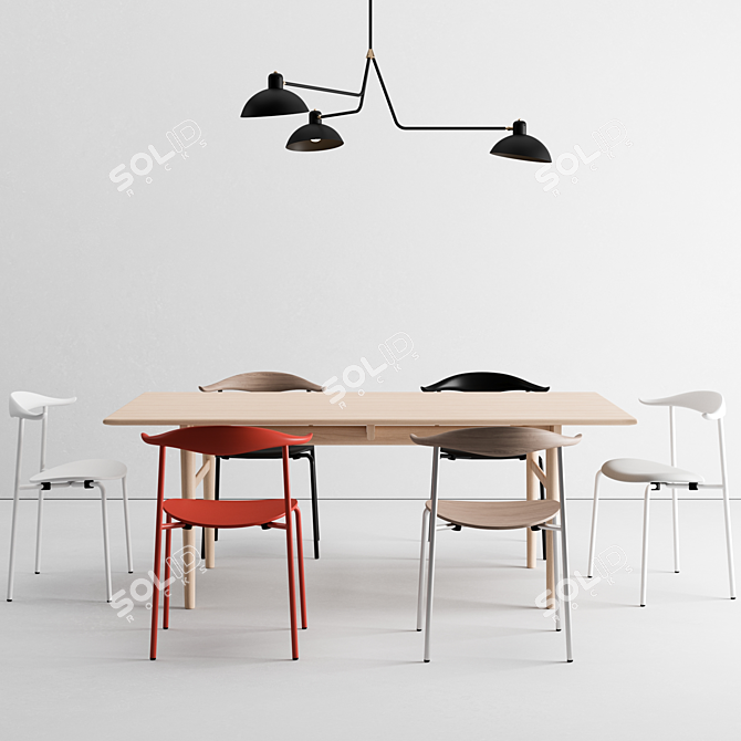 Elegant Dining Set with Waldorf Triple Light 3D model image 1