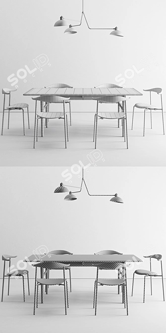 Elegant Dining Set with Waldorf Triple Light 3D model image 3