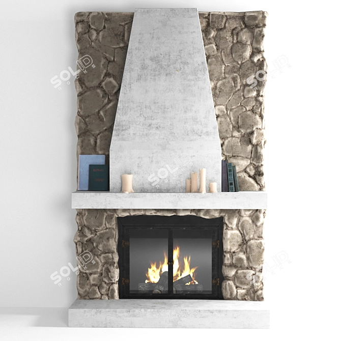 Natural Stone Fireplace: Timeless Elegance 3D model image 1