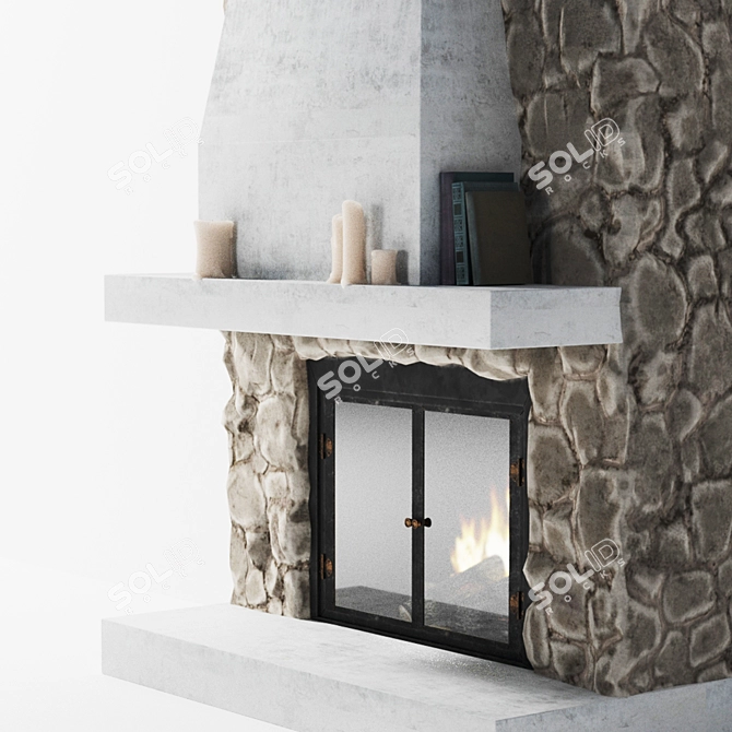 Natural Stone Fireplace: Timeless Elegance 3D model image 2