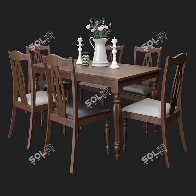 Upsala Wooden Table and Chairs 3D model image 1