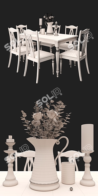 Upsala Wooden Table and Chairs 3D model image 3