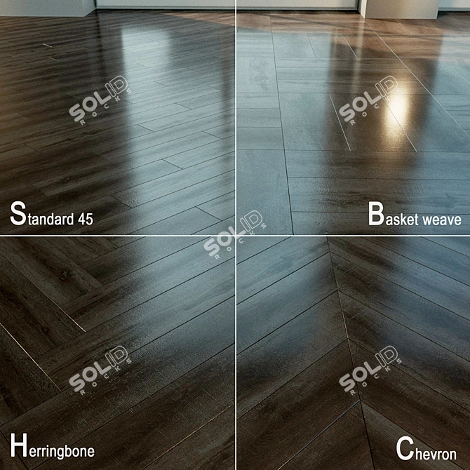 Natural Wood Parquet. Chevron, Herringbone, Square Basket, Brick Pattern 3D model image 1