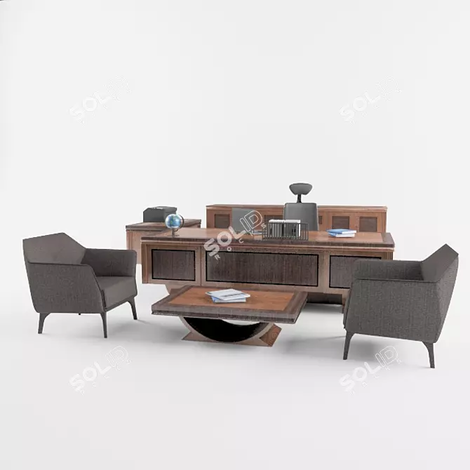 Executive Office Desk 3D model image 2