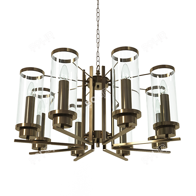 Elegant Bronze Chandelier with Transparent Glass Shades 3D model image 1
