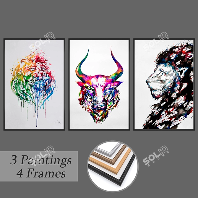 Modern Wall Art Set: No 11 - 3 Paintings & 4 Frame Options 3D model image 1