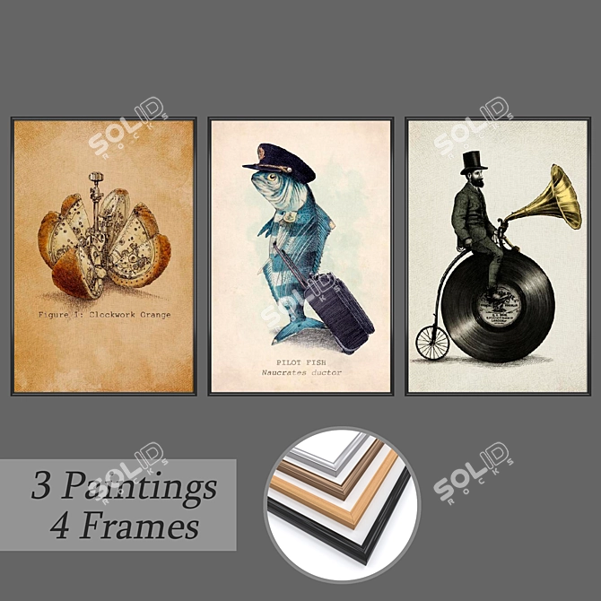 Modern Wall Painting Set with Multiple Frame Options 3D model image 1