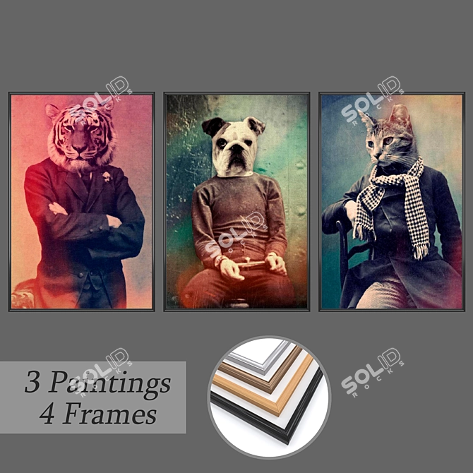 Elegant Wall Art Set: 3 Paintings & 4 Frame Options 3D model image 1