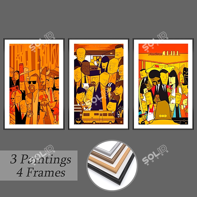 Modern Wall Art Set: 3 Paintings, 4 Frame Options 3D model image 1