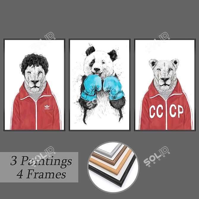 Elegant Framed Art Set 3D model image 1