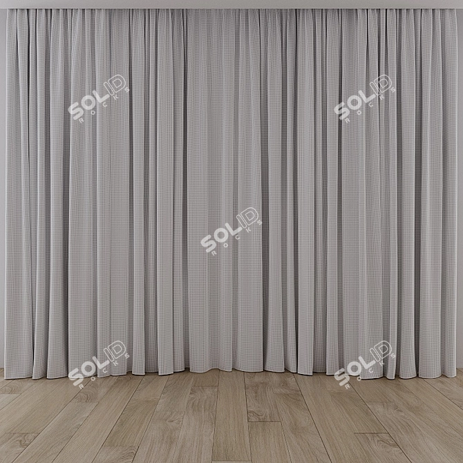 Silk Satin Curtains with Striped Tulle 3D model image 3
