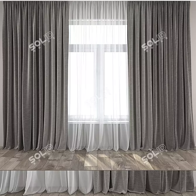 Elegant 365cm Curtains & Tulle 3D model image 1