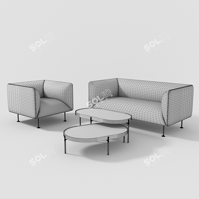 Sleek Living Set: Godot Sofa & No-No Table 3D model image 2