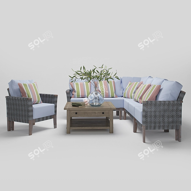 Paradise Outdoor Furniture Set + Benchwright Table 3D model image 1