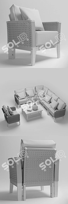 Paradise Outdoor Furniture Set + Benchwright Table 3D model image 3