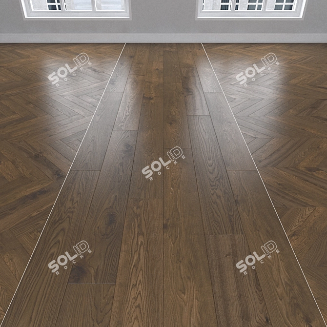 Earthy Oak Parquet: Herringbone, Linear, Chevron 3D model image 1