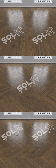 Earthy Oak Parquet: Herringbone, Linear, Chevron 3D model image 2