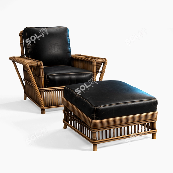 Rattan President's Chair with Built-in Magazine Rack and Cup Holders 3D model image 1