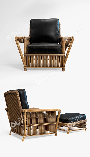 Rattan President's Chair with Built-in Magazine Rack and Cup Holders 3D model image 2