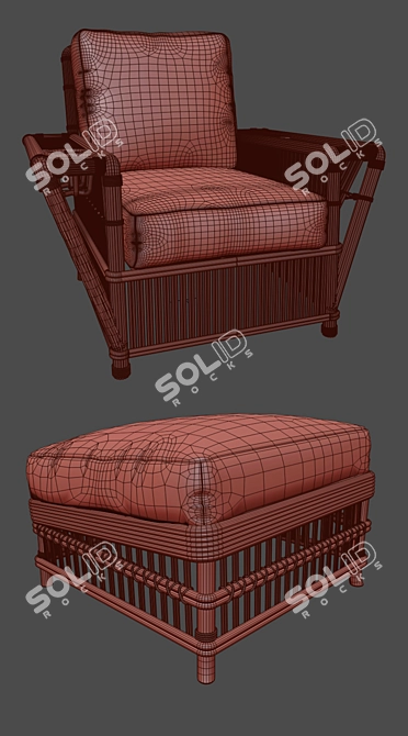 Rattan President's Chair with Built-in Magazine Rack and Cup Holders 3D model image 3