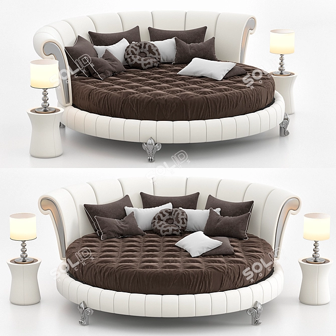 Royal Lavender Velvet Round Bed 3D model image 1