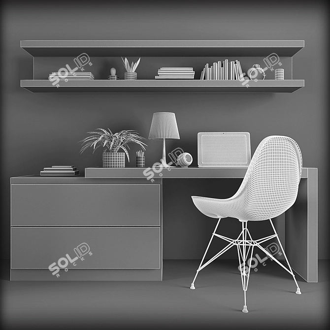 Modern TV Stand & Workspace 3D model image 3