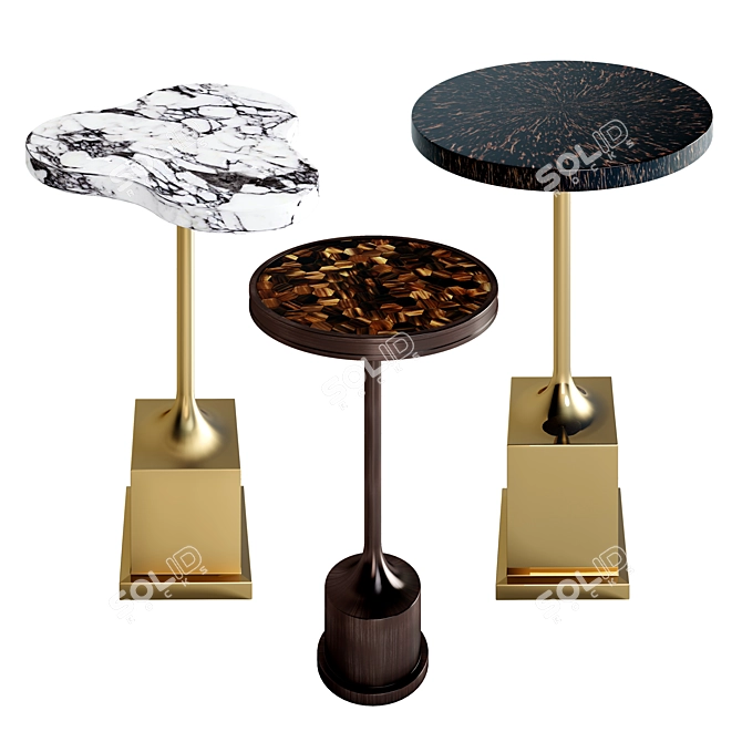 Exquisite Tris: Horn, Marble & Brass Side Tables 3D model image 2